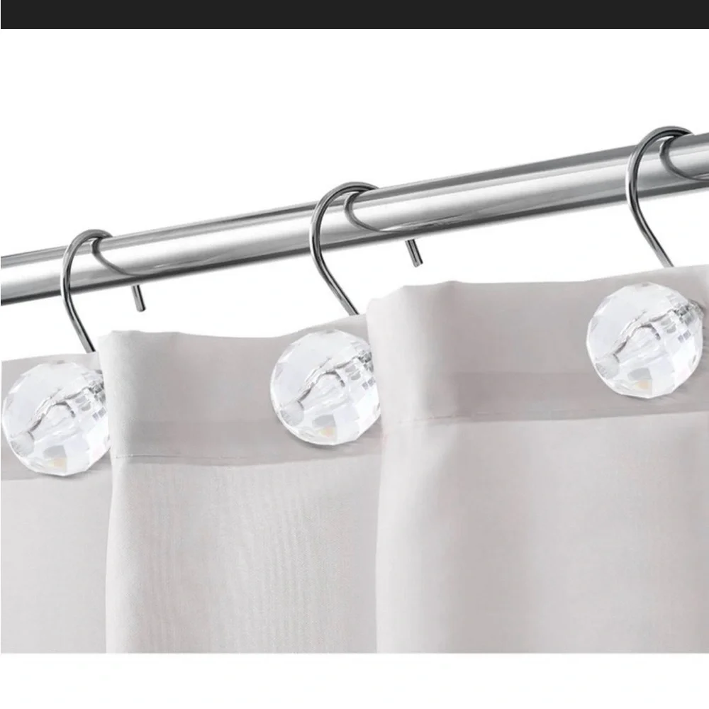 Clear Crystal Shower Curtain Hooks Silver Set of 12 Decorative Rings